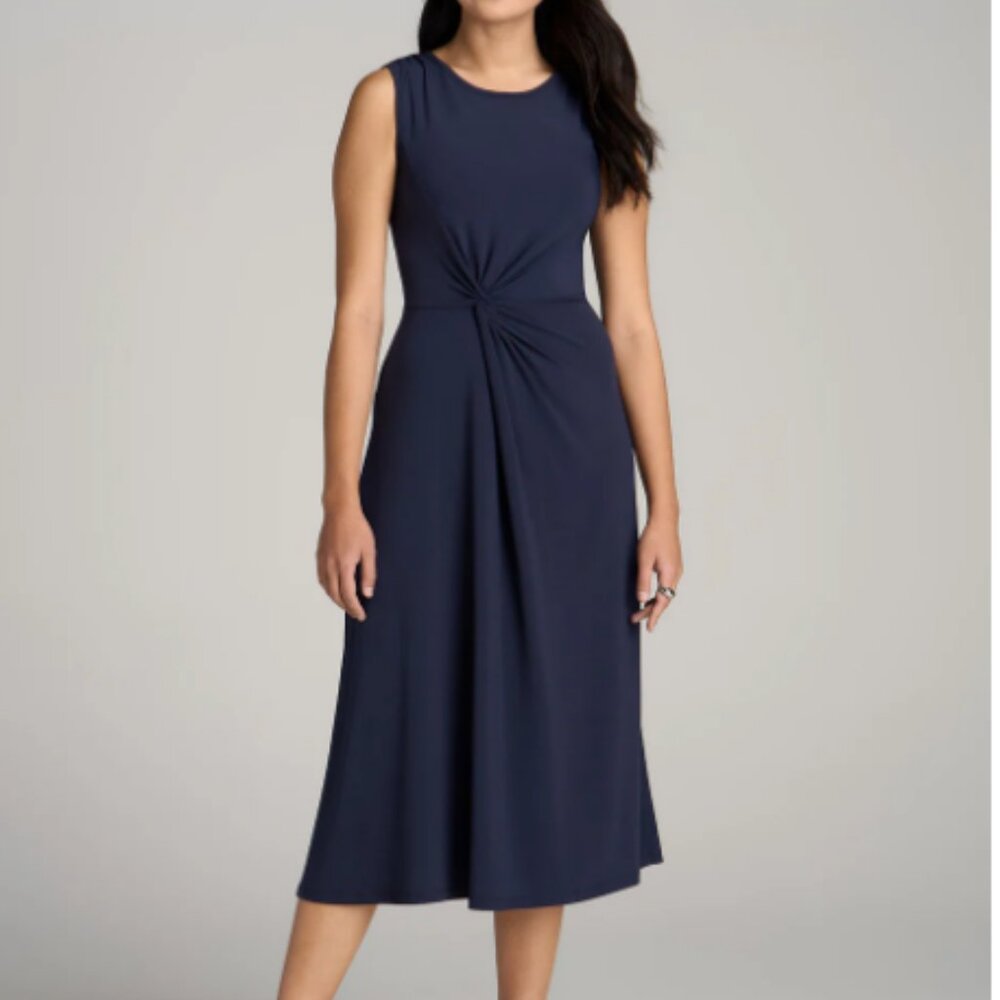 American Tall Sleeveless Knot Front Dress for Tall Women in Navy - Size L